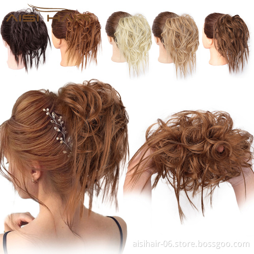 Aisi Hair Synthetic Donut Brown Chignon Curly Bun Pad Chignon Elastic Band Ribbon Ponytail Rope Rubber Hair Extension For Women